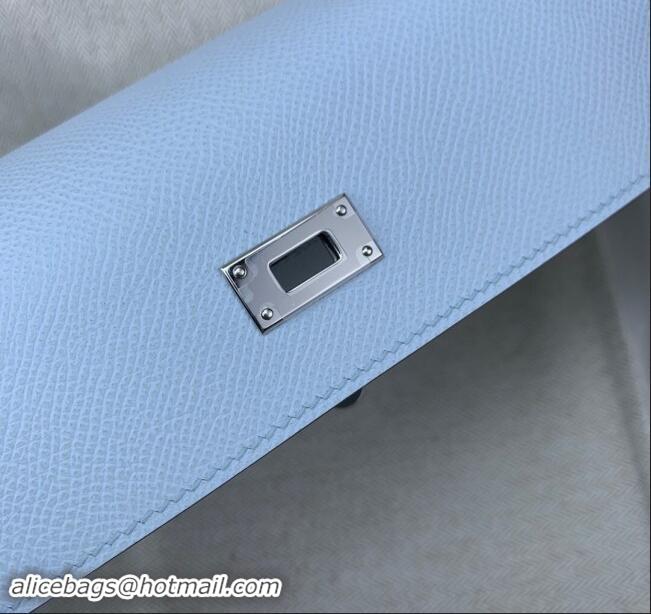 Well Crafted Hermes Kelly To Go Wallet Bag in Original Epsom Leather H0801 Grail Blue/Silver 2024 (Full Handmade)