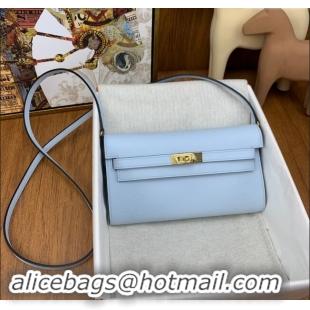 Top Quality Hermes Kelly To Go Wallet Bag in Original Epsom Leather H0801 Grail Blue/Gold 2024 (Full Handmade)