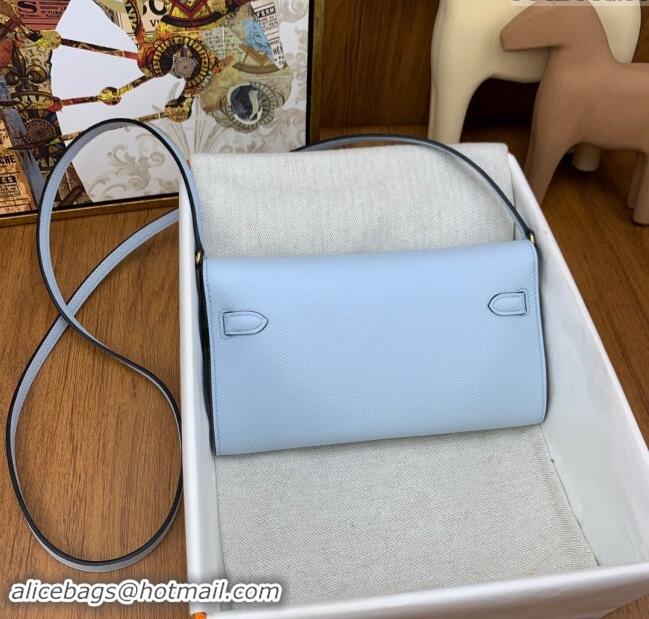 Top Quality Hermes Kelly To Go Wallet Bag in Original Epsom Leather H0801 Grail Blue/Gold 2024 (Full Handmade)