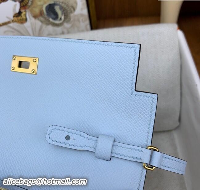 Top Quality Hermes Kelly To Go Wallet Bag in Original Epsom Leather H0801 Grail Blue/Gold 2024 (Full Handmade)