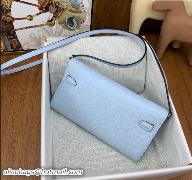 Top Quality Hermes Kelly To Go Wallet Bag in Original Epsom Leather H0801 Grail Blue/Gold 2024 (Full Handmade)