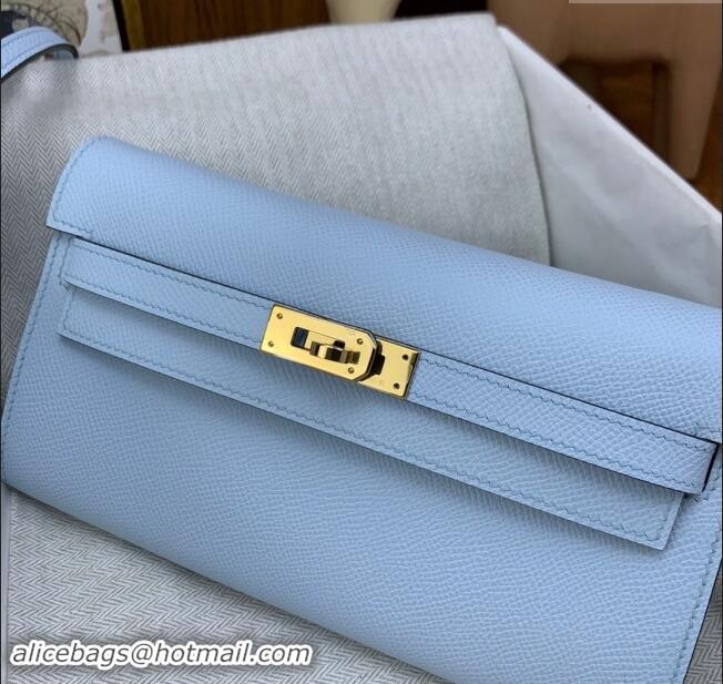 Top Quality Hermes Kelly To Go Wallet Bag in Original Epsom Leather H0801 Grail Blue/Gold 2024 (Full Handmade)