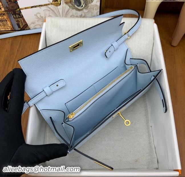 Top Quality Hermes Kelly To Go Wallet Bag in Original Epsom Leather H0801 Grail Blue/Gold 2024 (Full Handmade)