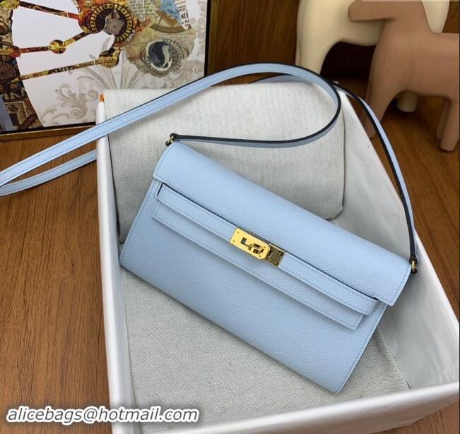 Top Quality Hermes Kelly To Go Wallet Bag in Original Epsom Leather H0801 Grail Blue/Gold 2024 (Full Handmade)