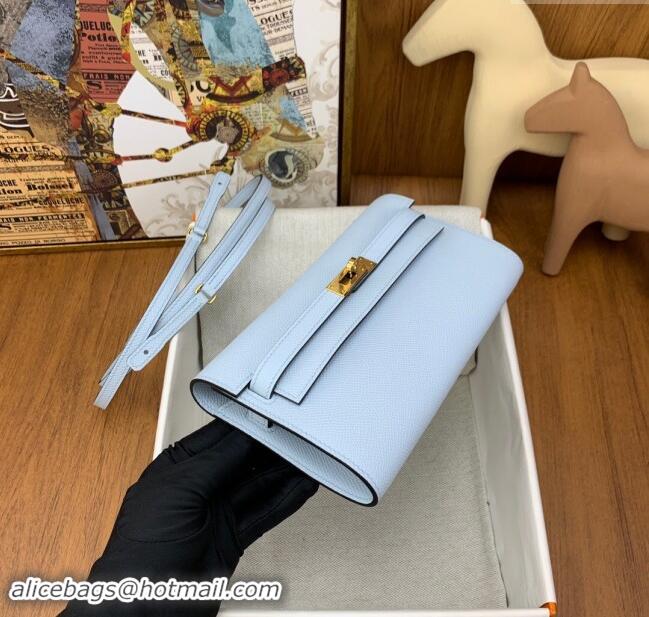 Top Quality Hermes Kelly To Go Wallet Bag in Original Epsom Leather H0801 Grail Blue/Gold 2024 (Full Handmade)