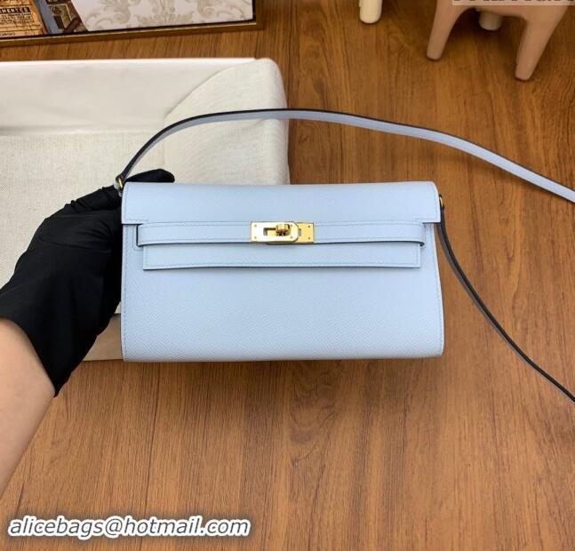 Top Quality Hermes Kelly To Go Wallet Bag in Original Epsom Leather H0801 Grail Blue/Gold 2024 (Full Handmade)