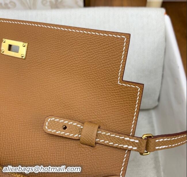 Famous Brand Hermes Kelly To Go Wallet Bag in Original Epsom Leather H0801 Brown/Gold 2024 (Full Handmade)