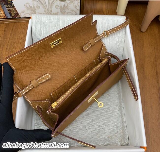 Famous Brand Hermes Kelly To Go Wallet Bag in Original Epsom Leather H0801 Brown/Gold 2024 (Full Handmade)