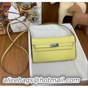 Best Quality Hermes Kelly To Go Wallet Bag in Original Epsom Leather H0801 Chick Yellow/Silver 2024 (Full Handmade)