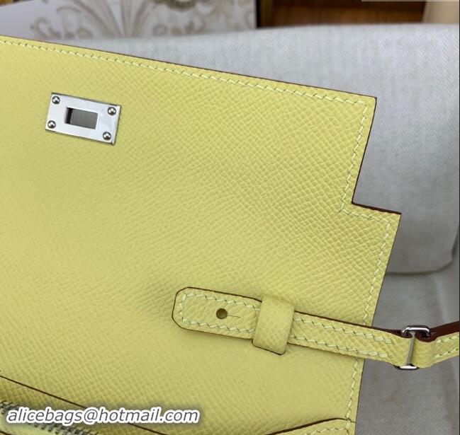 Best Quality Hermes Kelly To Go Wallet Bag in Original Epsom Leather H0801 Chick Yellow/Silver 2024 (Full Handmade)