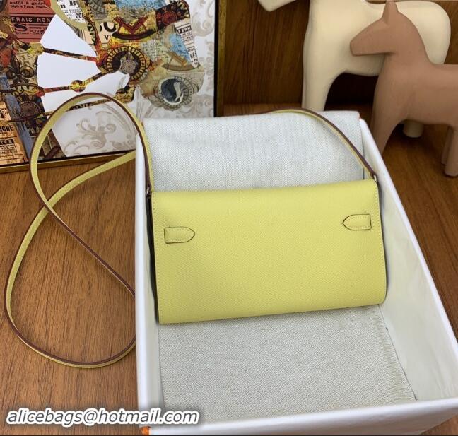 Best Quality Hermes Kelly To Go Wallet Bag in Original Epsom Leather H0801 Chick Yellow/Silver 2024 (Full Handmade)