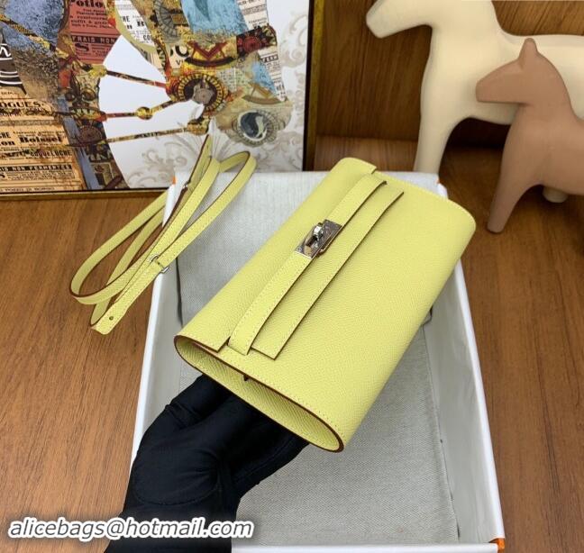 Best Quality Hermes Kelly To Go Wallet Bag in Original Epsom Leather H0801 Chick Yellow/Silver 2024 (Full Handmade)