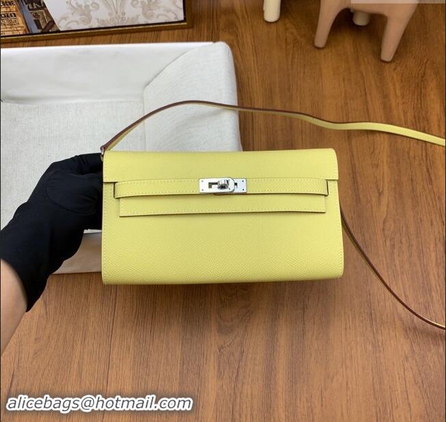 Best Quality Hermes Kelly To Go Wallet Bag in Original Epsom Leather H0801 Chick Yellow/Silver 2024 (Full Handmade)