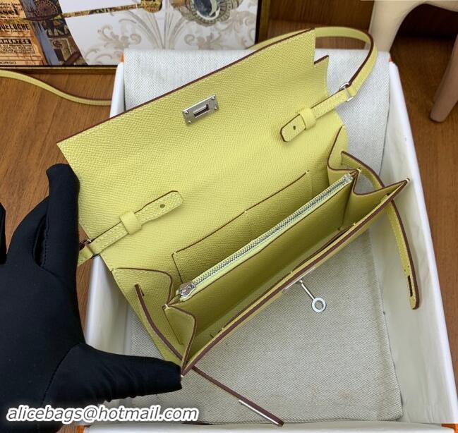 Best Quality Hermes Kelly To Go Wallet Bag in Original Epsom Leather H0801 Chick Yellow/Silver 2024 (Full Handmade)