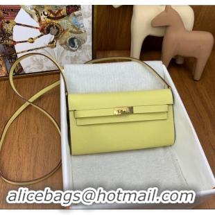 Best Price Hermes Kelly To Go Wallet Bag in Original Epsom Leather H0801 Chick Yellow/Gold 2024(Full Handmade)