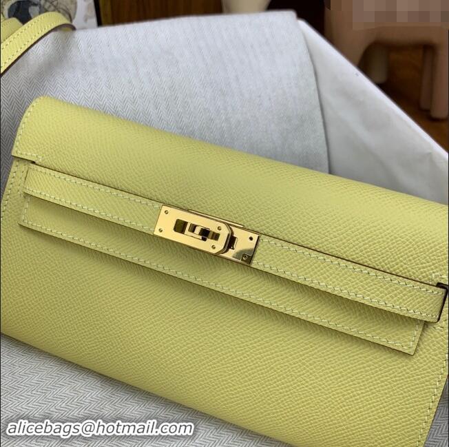 Best Price Hermes Kelly To Go Wallet Bag in Original Epsom Leather H0801 Chick Yellow/Gold 2024(Full Handmade)