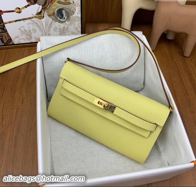 Best Price Hermes Kelly To Go Wallet Bag in Original Epsom Leather H0801 Chick Yellow/Gold 2024(Full Handmade)