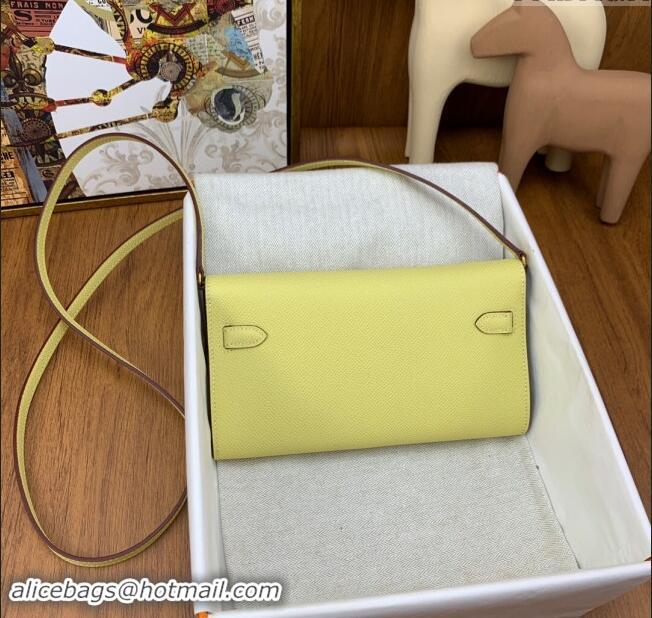 Best Price Hermes Kelly To Go Wallet Bag in Original Epsom Leather H0801 Chick Yellow/Gold 2024(Full Handmade)