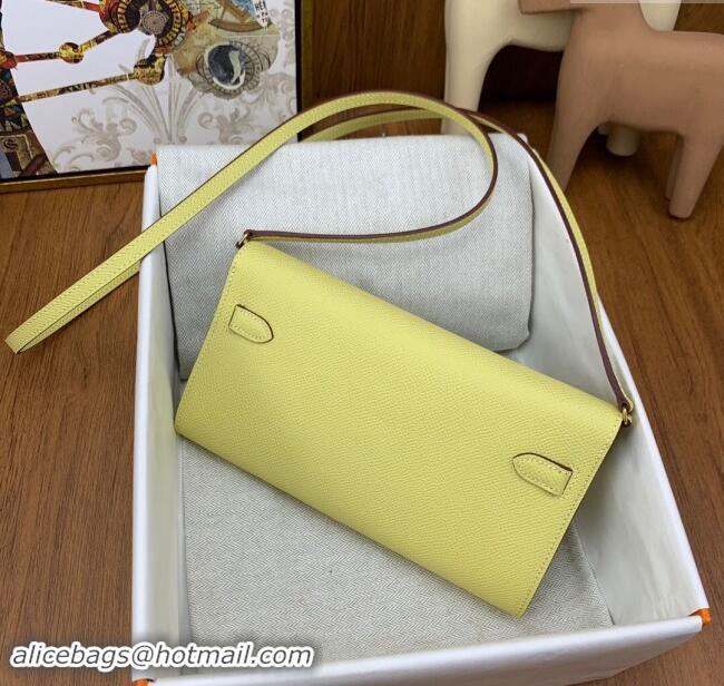 Best Price Hermes Kelly To Go Wallet Bag in Original Epsom Leather H0801 Chick Yellow/Gold 2024(Full Handmade)