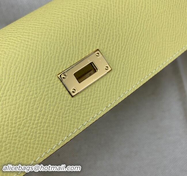 Best Price Hermes Kelly To Go Wallet Bag in Original Epsom Leather H0801 Chick Yellow/Gold 2024(Full Handmade)