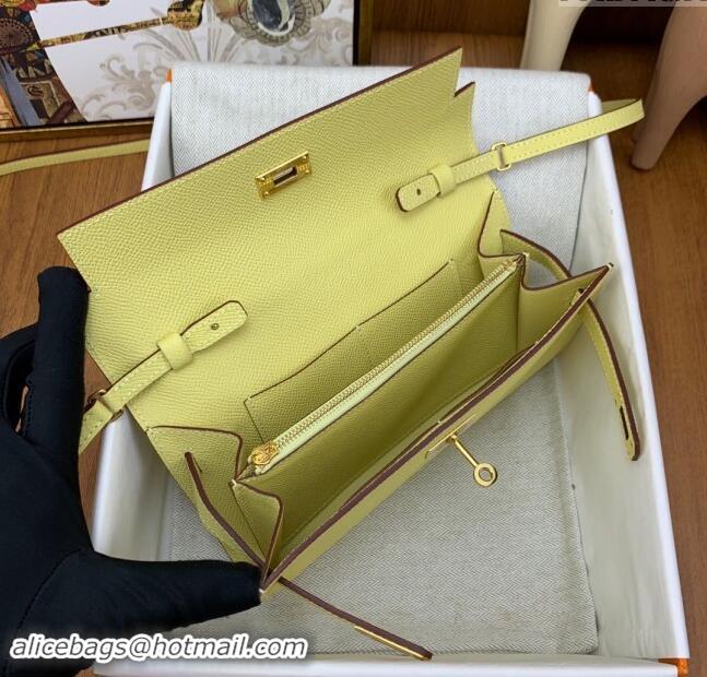 Best Price Hermes Kelly To Go Wallet Bag in Original Epsom Leather H0801 Chick Yellow/Gold 2024(Full Handmade)