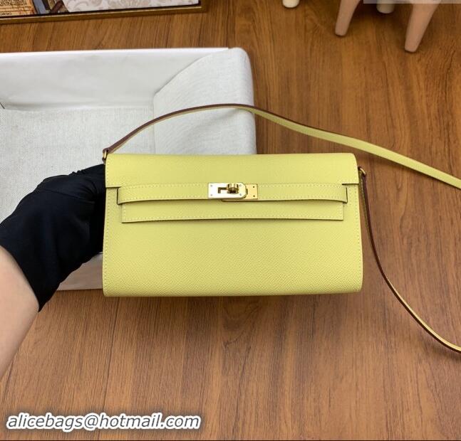 Best Price Hermes Kelly To Go Wallet Bag in Original Epsom Leather H0801 Chick Yellow/Gold 2024(Full Handmade)