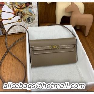 New Fashion Hermes Kelly To Go Wallet Bag in Original Epsom Leather H0801 Etoupe/Gold 2024 (Full Handmade)