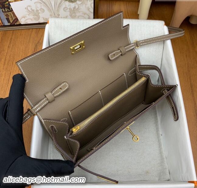 New Fashion Hermes Kelly To Go Wallet Bag in Original Epsom Leather H0801 Etoupe/Gold 2024 (Full Handmade)