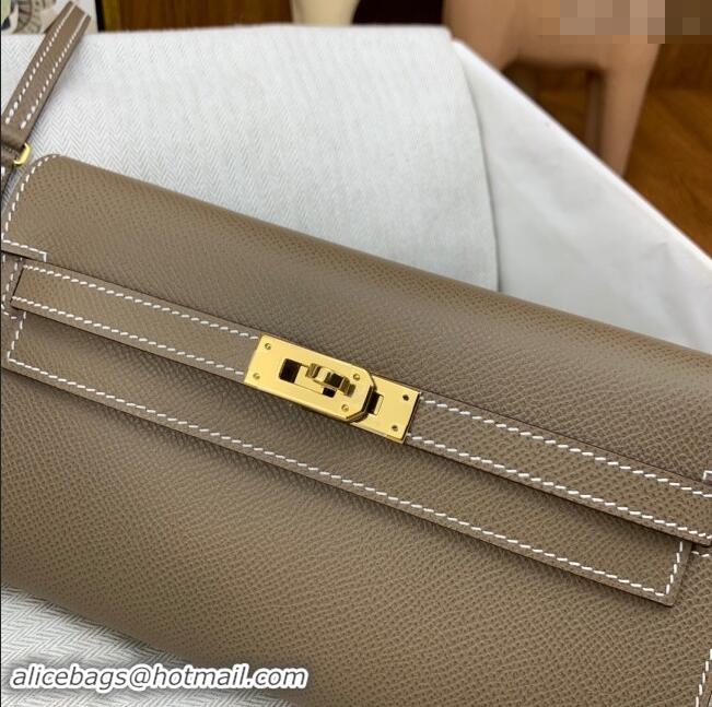 New Fashion Hermes Kelly To Go Wallet Bag in Original Epsom Leather H0801 Etoupe/Gold 2024 (Full Handmade)