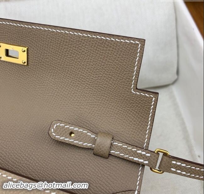 New Fashion Hermes Kelly To Go Wallet Bag in Original Epsom Leather H0801 Etoupe/Gold 2024 (Full Handmade)