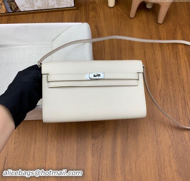 Promotional Hermes Kelly To Go Wallet Bag in Original Epsom Leather H0801 Milk Shake White/Silver 2024 (Full Handmade)