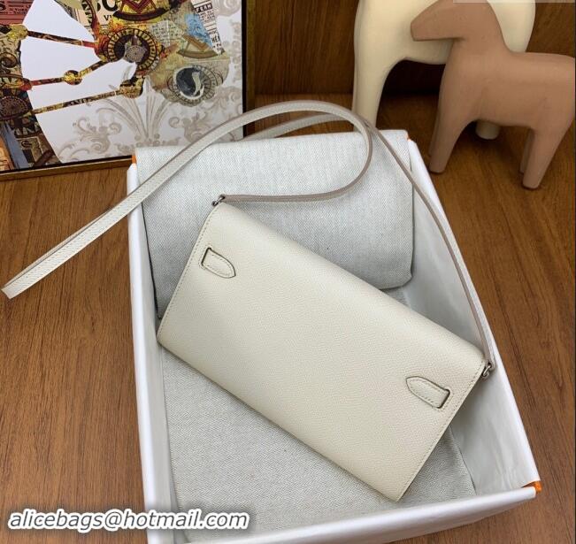 Promotional Hermes Kelly To Go Wallet Bag in Original Epsom Leather H0801 Milk Shake White/Silver 2024 (Full Handmade)