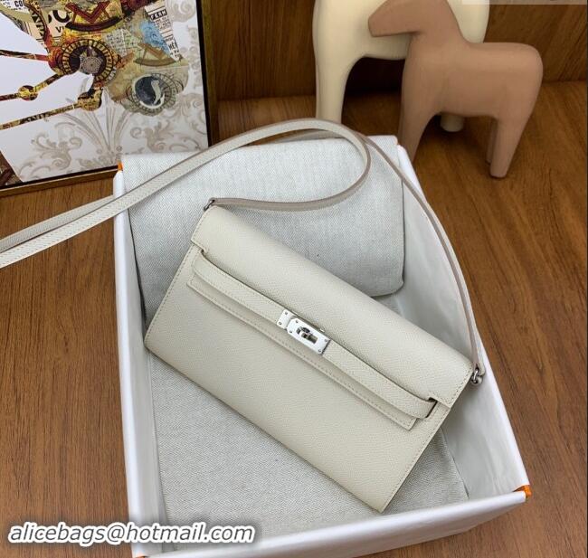 Promotional Hermes Kelly To Go Wallet Bag in Original Epsom Leather H0801 Milk Shake White/Silver 2024 (Full Handmade)