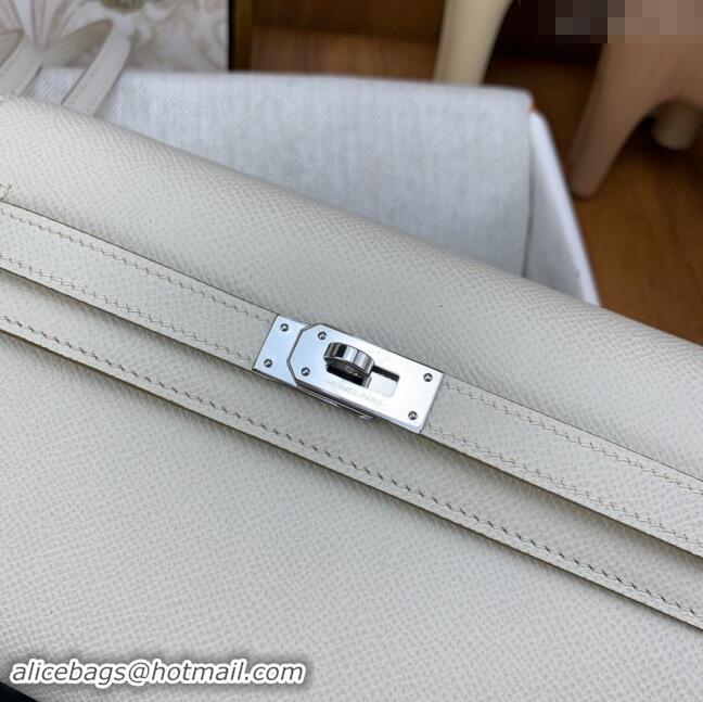 Promotional Hermes Kelly To Go Wallet Bag in Original Epsom Leather H0801 Milk Shake White/Silver 2024 (Full Handmade)