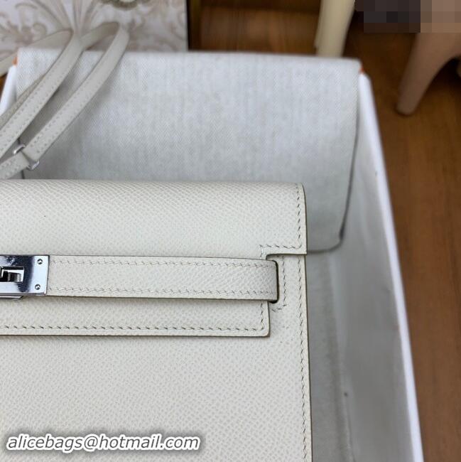 Promotional Hermes Kelly To Go Wallet Bag in Original Epsom Leather H0801 Milk Shake White/Silver 2024 (Full Handmade)