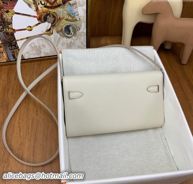 Promotional Hermes Kelly To Go Wallet Bag in Original Epsom Leather H0801 Milk Shake White/Silver 2024 (Full Handmade)