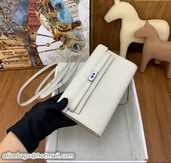 Promotional Hermes Kelly To Go Wallet Bag in Original Epsom Leather H0801 Milk Shake White/Silver 2024 (Full Handmade)