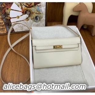 Top Quality Hermes Kelly To Go Wallet Bag in Original Epsom Leather H0801 Milk Shake White/Gold 2024(Full Handmade)