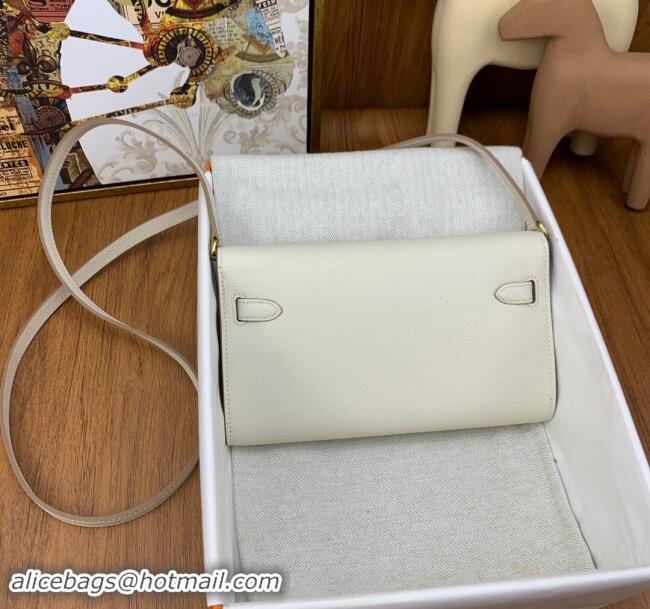 Top Quality Hermes Kelly To Go Wallet Bag in Original Epsom Leather H0801 Milk Shake White/Gold 2024(Full Handmade)