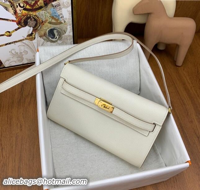 Top Quality Hermes Kelly To Go Wallet Bag in Original Epsom Leather H0801 Milk Shake White/Gold 2024(Full Handmade)