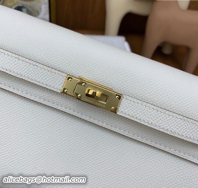 Top Quality Hermes Kelly To Go Wallet Bag in Original Epsom Leather H0801 Milk Shake White/Gold 2024(Full Handmade)