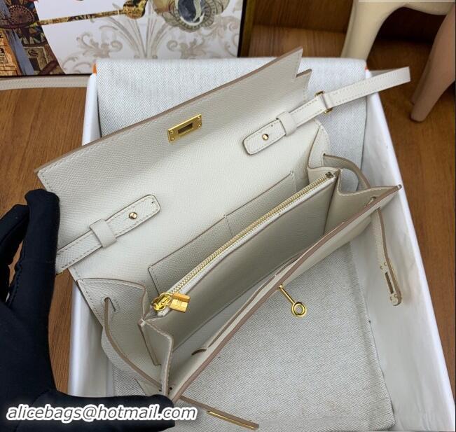 Top Quality Hermes Kelly To Go Wallet Bag in Original Epsom Leather H0801 Milk Shake White/Gold 2024(Full Handmade)