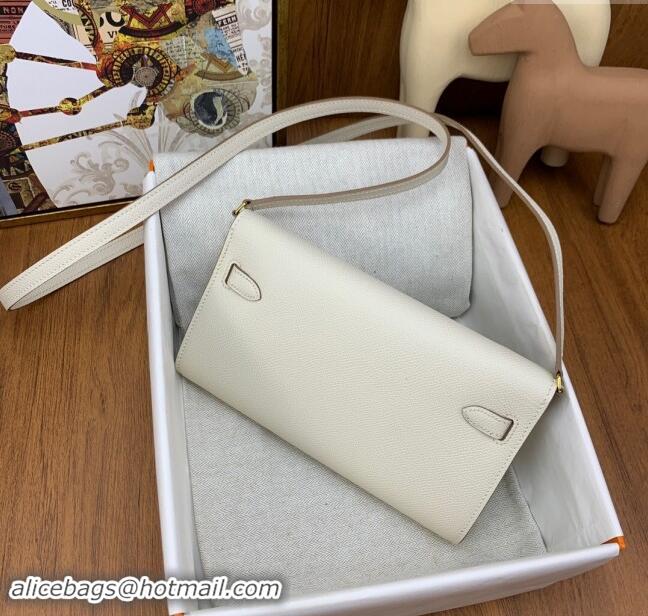 Top Quality Hermes Kelly To Go Wallet Bag in Original Epsom Leather H0801 Milk Shake White/Gold 2024(Full Handmade)