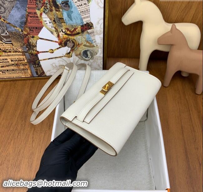 Top Quality Hermes Kelly To Go Wallet Bag in Original Epsom Leather H0801 Milk Shake White/Gold 2024(Full Handmade)