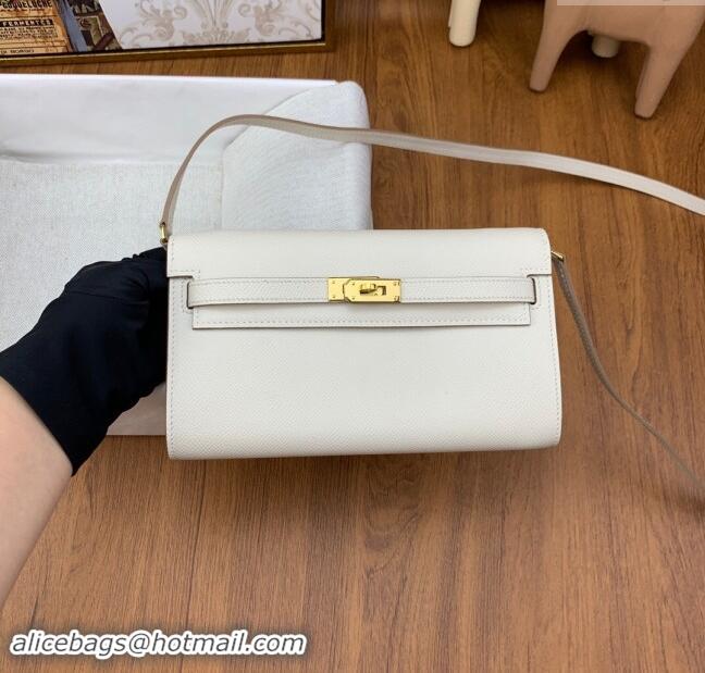 Top Quality Hermes Kelly To Go Wallet Bag in Original Epsom Leather H0801 Milk Shake White/Gold 2024(Full Handmade)