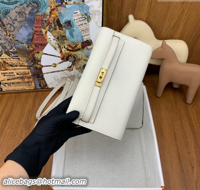 Top Quality Hermes Kelly To Go Wallet Bag in Original Epsom Leather H0801 Milk Shake White/Gold 2024(Full Handmade)