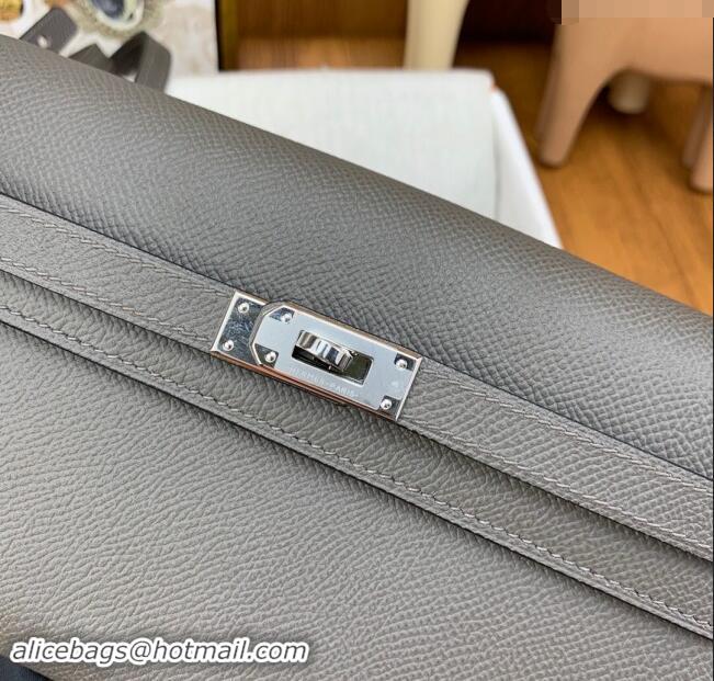 Shop Grade Hermes Kelly To Go Wallet Bag in Original Epsom Leather H0801 8F Tinware Grey/Silver 2024 (Full Handmade)