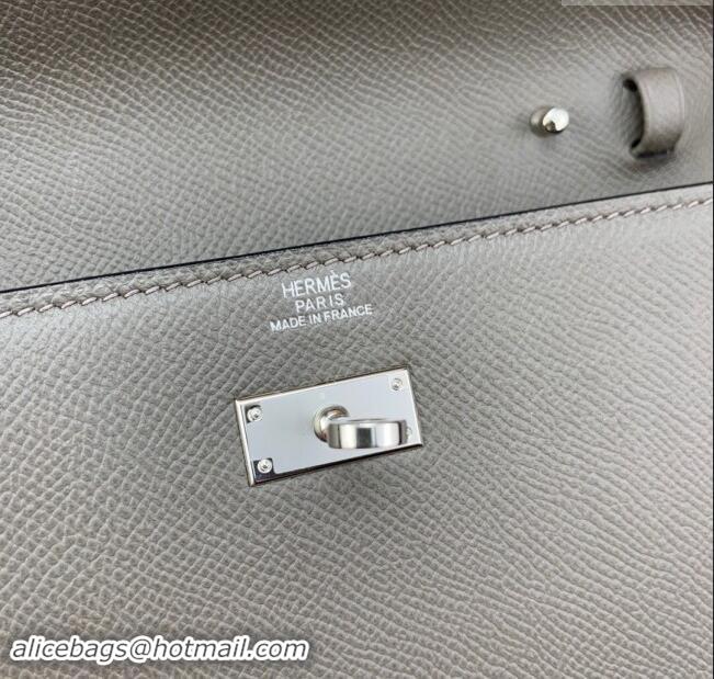 Shop Grade Hermes Kelly To Go Wallet Bag in Original Epsom Leather H0801 8F Tinware Grey/Silver 2024 (Full Handmade)