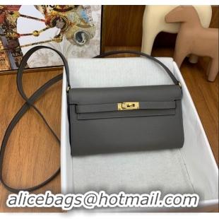 Well Crafted Hermes Kelly To Go Wallet Bag in Original Epsom Leather H0801 8F Tinware Grey/Gold 2024 (Full Handmade)