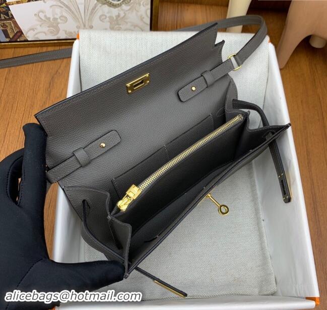 Well Crafted Hermes Kelly To Go Wallet Bag in Original Epsom Leather H0801 8F Tinware Grey/Gold 2024 (Full Handmade)